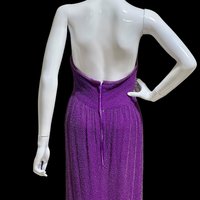 JEET 1980s vintage evening dress, Purple Silk Beaded Sheath gown, Halter slip dress