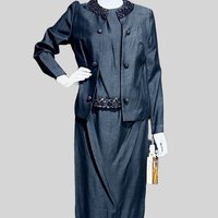 CAROL CRAIG 1960s vintage Dinner suit, 3pc Black Dress, Shell and Jacket set Ensemble, Sequin trim Cocktail evening suit, NEW old stock