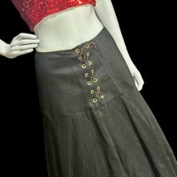 OSCAR De la RENTA, Neiman Marcus 1970s vintage black linen lace up peasant midi skirt, hippie boho, New old stock