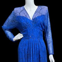 ROBERT COURTNEY for Gene Roye 1980s vintage dress, Royal blue nubby sparkle tulip hem gown