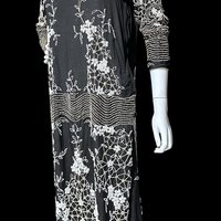 HOUSE OF ADAIR vintage 1920s dress, black and white shift beaded flapper dress