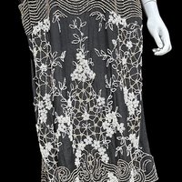 HOUSE OF ADAIR vintage 1920s dress, black and white shift beaded flapper dress