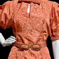 1920s 1930s vintage dress, Salmon satin moire 2 piece tunic dress and slip set