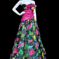EUGENE ALEXANDER vintage 80s evening dress gown, floral rosette evening dress, floral ball gown