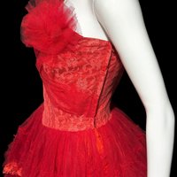 1950s vintage prom dress, Lipstick Red tulle cupcake evening gown