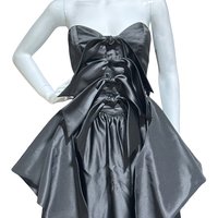 HOLLY HARP vintage 1980s ball gown, Black satin architectural peplum dress