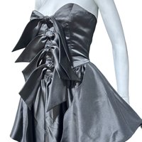 HOLLY HARP vintage 1980s ball gown, Black satin architectural peplum dress