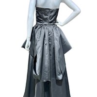 HOLLY HARP vintage 1980s ball gown, Black satin architectural peplum dress