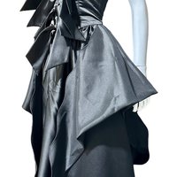 HOLLY HARP vintage 1980s ball gown, Black satin architectural peplum dress