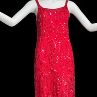 KAYE LOUISE 1980s vintage evening dress, ruby red silk and sequin cocktail party dress