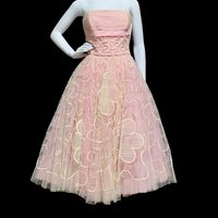 WILL STEINMAN ORIGINAL vintage 50s prom dress, Pink tulle and sequins, cupcake meringue tea length prom gown, 34 bust