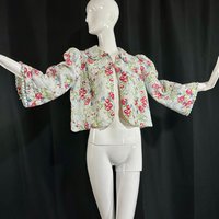 1930s vintage bed jacket, blue rose print quilted short night robe, house coat bell sleeves