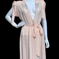 TULA 1940s vintage dressing gown, soft pink and blue Old Hollywood hostess house dress