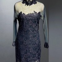 JOHN ANTHONY COUTURE cocktail dress, vintage 1980s black floral lace sheer mesh, little black dress