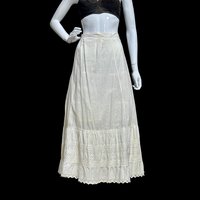 Victorian 1900s cotton maxi skirt, ruffled cotton lace and embroidery, hippie boho prairie summer pin tuck lawn skirt