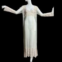 CLAIRE PETTIBONE, vintage nightgown robe set, sheer lace sheath night gown and peignoir set, dressing gown housecoat