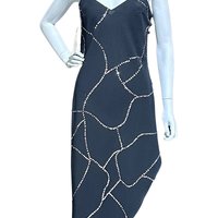 ALYCE vintage cocktail dress, black asymmetrical sheath slip dress, New Old stock, silver sequins
