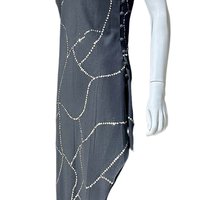 ALYCE vintage cocktail dress, black asymmetrical sheath slip dress, New Old stock, silver sequins