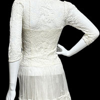 1940s vintage wedding dress, Snowy white tulle and lace sheath gown, full length Old Hollywood gown