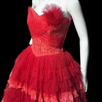 1950s vintage prom dress, Lipstick Red tulle cupcake evening gown