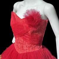 1950s vintage prom dress, Lipstick Red tulle cupcake evening gown