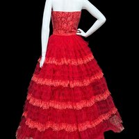 1950s vintage prom dress, Lipstick Red tulle cupcake evening gown