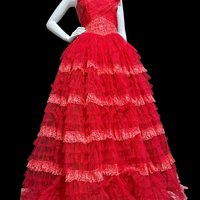 1950s vintage prom dress, Lipstick Red tulle cupcake evening gown