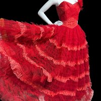 1950s vintage prom dress, Lipstick Red tulle cupcake evening gown