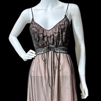 CLAIRE HADDAD TORONTO vintage nightgown, Made in Canada, Black sheer chiffon lace Grecian goddess gown, 36 bust