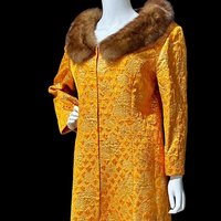 MALOUF PERFECT NEGLIGEE vintage evening dressing gown, orange gold metallic brocade shift dressing gown robe