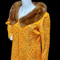 MALOUF PERFECT NEGLIGEE vintage evening dressing gown, orange gold metallic brocade shift dressing gown robe