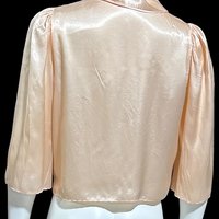 1940s vintage bed night jacket, Shiny pale pink satin with cut work and embroidery evening jacket