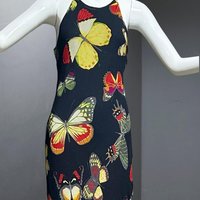 CACHE vintage 1990s Butterfly dress, Bias cut butterfly print sheath slip dress, bodycon maxi dress