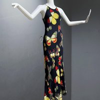 CACHE vintage 1990s Butterfly dress, Bias cut butterfly print sheath slip dress, bodycon maxi dress