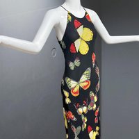 CACHE vintage 1990s Butterfly dress, Bias cut butterfly print sheath slip dress, bodycon maxi dress