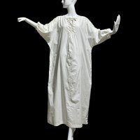KEYLOUN vintage 1970s caftan dress, white full cut zip front Hippie Boho Dress, lattice detail