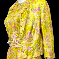 FRANKLIN SHOPS, vintage 1960s dress set, Custom Made 2pc Yellow floral Dinner Ensemble