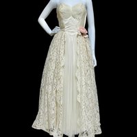 1950s vintage prom wedding dress, ivory white lace and tulle cupcake evening gown, shelf bust ball gown, 33 bust