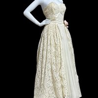 1950s vintage prom wedding dress, ivory white lace and tulle cupcake evening gown, shelf bust ball gown, 33 bust