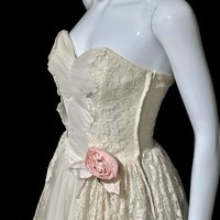 1950s vintage prom wedding dress, ivory white lace and tulle cupcake evening gown, shelf bust ball gown, 33 bust