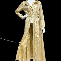 FLOBERT 1940s vintage dressing gown, shiny gold metallic damask button front housecoat hostess dress, 36 bust