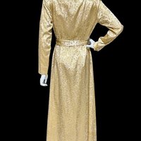 FLOBERT 1940s vintage dressing gown, shiny gold metallic damask button front housecoat hostess dress, 36 bust