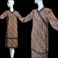 1970s vintage silk shift dress, long sleeve beaded cocktail party dress, mod boho hippie dress,