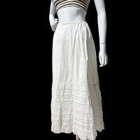 Antique 1900s cotton maxi skirt, full white ruffle lace petticoat, hippie boho prairie lawn skirt