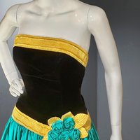 EUGENE ALEXANDER for Neiman Marcus vintage 1980s gown, black & teal rosette evening dress, floral ball gown, 32 bust
