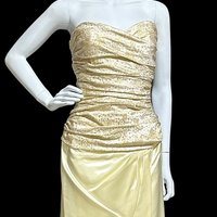 1950s vintage satin evening dress, Very Marilyn, Creamy satin with Gold metallic, wedding dress, 32 bust