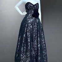 ANN LAWRENCE for MARTHA 1980s vintage ball gown, Black strapless velvet burnout ball gown
