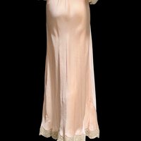 1940s vintage Silk Nightgown slip dress, Peachy Pink bias cut lace slip dress, full length 38 bust