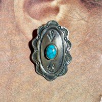 Navajo sterling silver and turquoise vintage earrings, Concho style southwestern native American clip on earrings, artist unknown