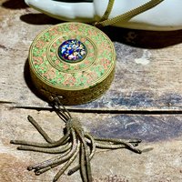 1920s vintage powder dance compact, Antique chatelaine flapper enamel mirrored wrist compact